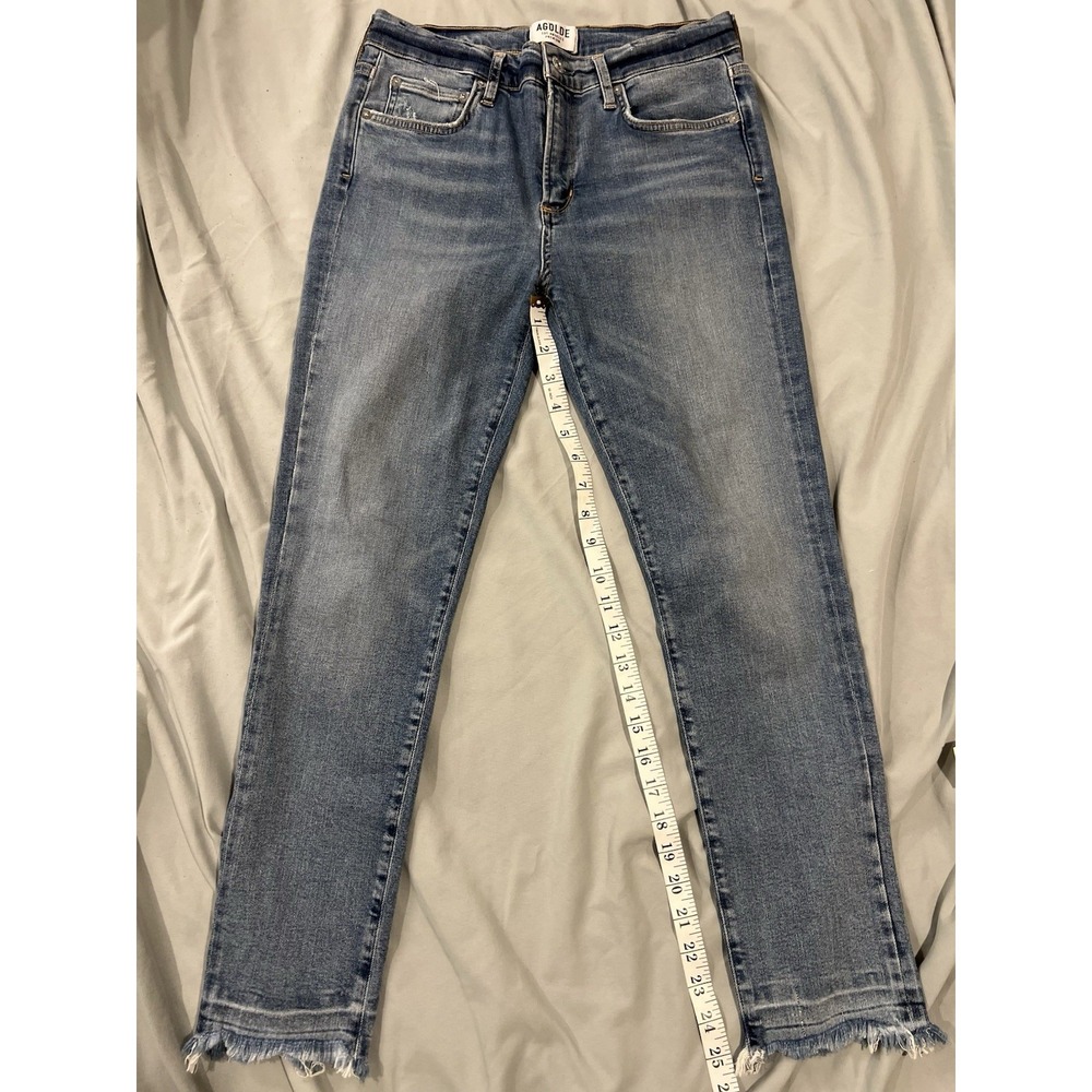 Agolde Women's Blue Jeans Size 29 Skinny With Fringe‎ On Bottom